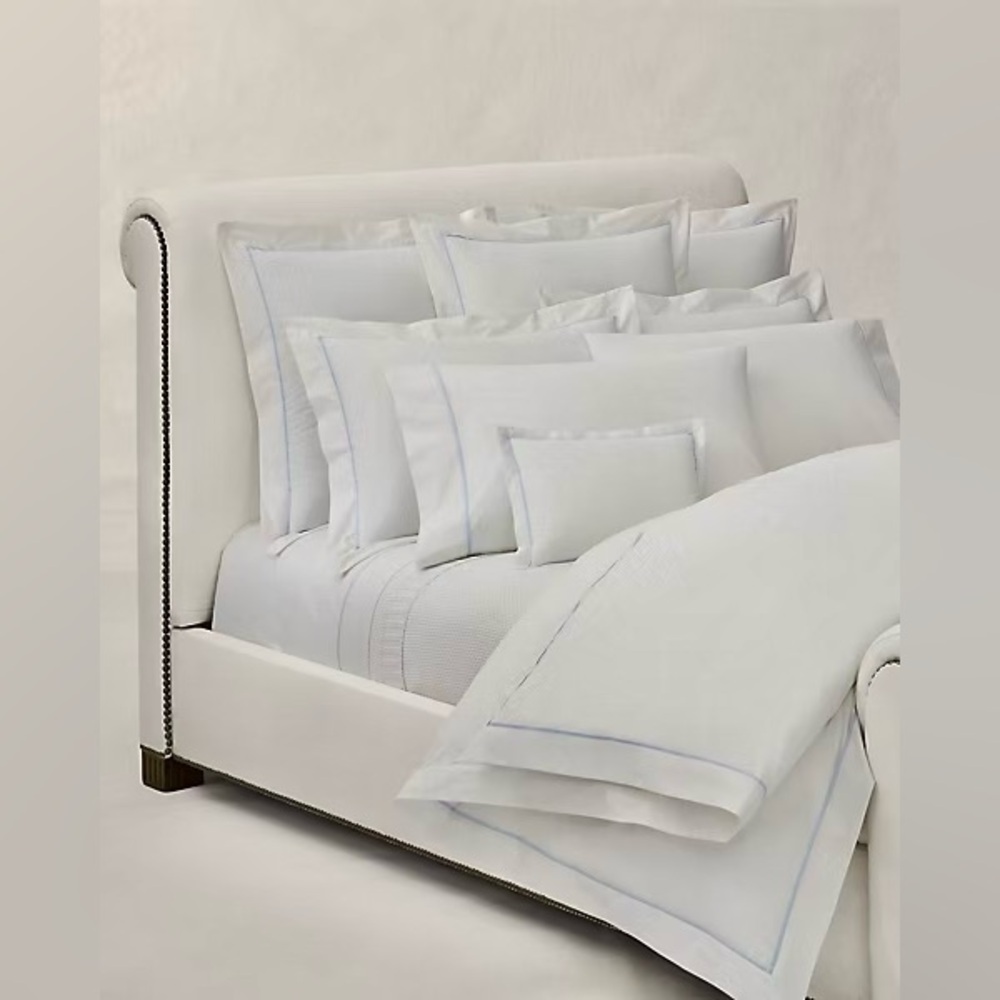 Polo Ralph Lauren‎ Organic Cotton Percale Queen Flat Sheet Palmer NEW White Blue